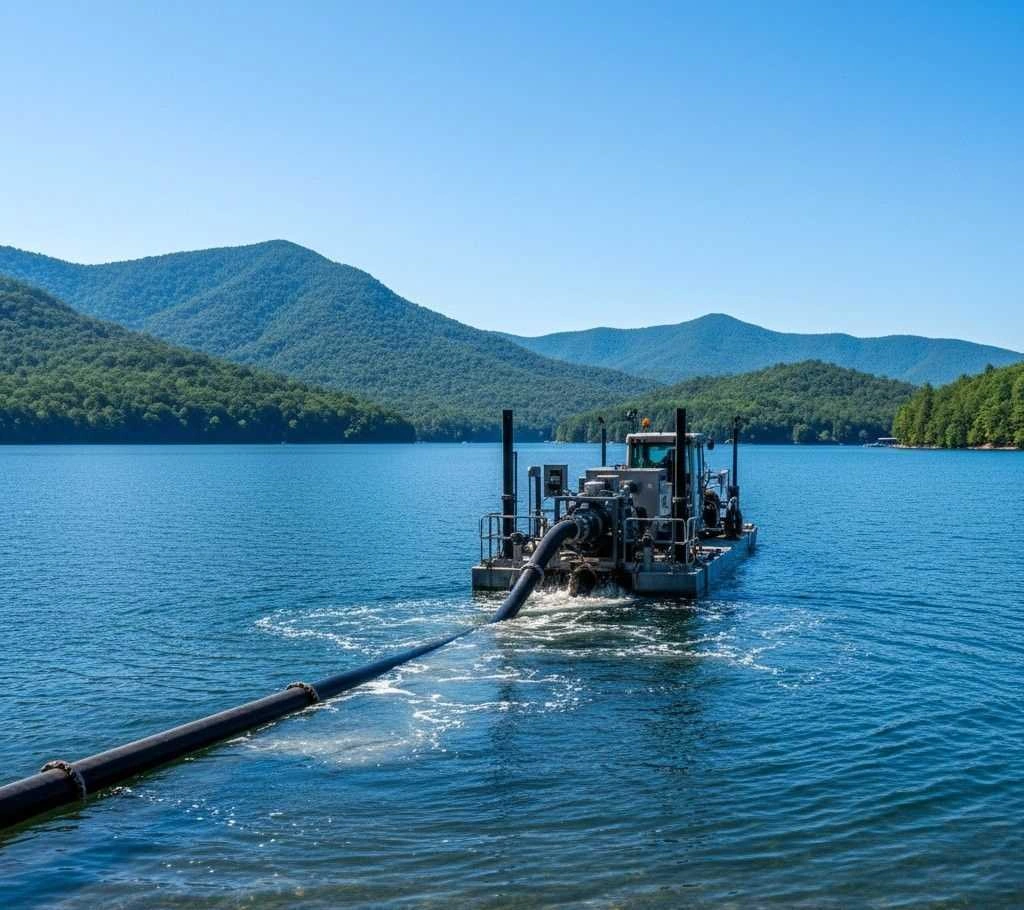 Dredging equipment working on a lake